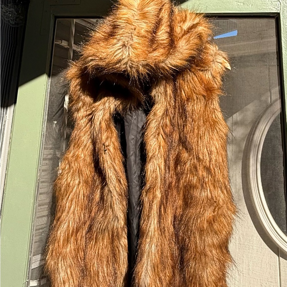 Faux Fur Vest Hoody with Black insulated Lining